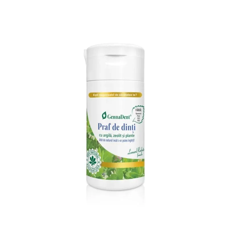 Praf de dinti 100% natural cu argila, plante si zeolit GennaDent, 75 g, VivaNatura — preț și oferte