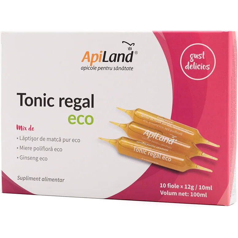 Tonic Regal cu Laptisor de Matca Pur, Miere si Ginseng Ecologic/Bio 10 fiole x 10ml APILAND — preț și oferte