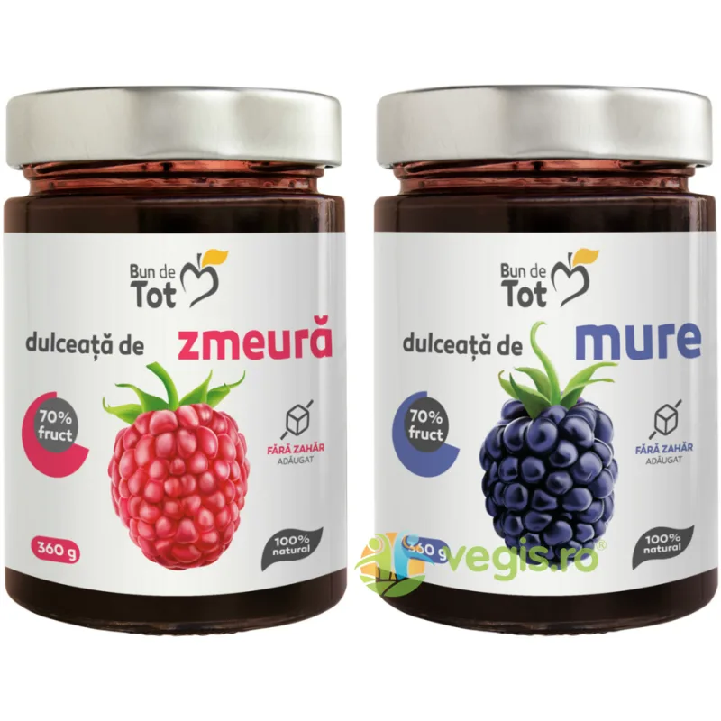 Pachet Dulceata de Zmeura fara Zahar 360g + Dulceata de Mure fara Zahar 360g BUN DE TOT — preț și oferte