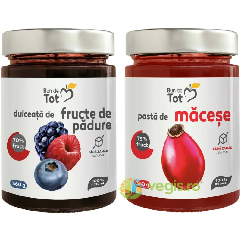 Pachet Dulceata din Fructe de Padure fara Zahar 360g + Pasta de Macese fara Zahar 360g BUN DE TOT — preț și oferte