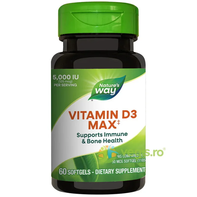 Vitamina D3 Max 5000IU 60cps moi Secom, Nature's Way — preț și oferte