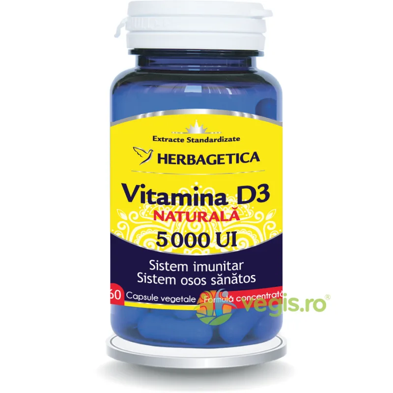 Vitamina D3 Naturala 3000 U.I 60cps HERBAGETICA — preț și oferte