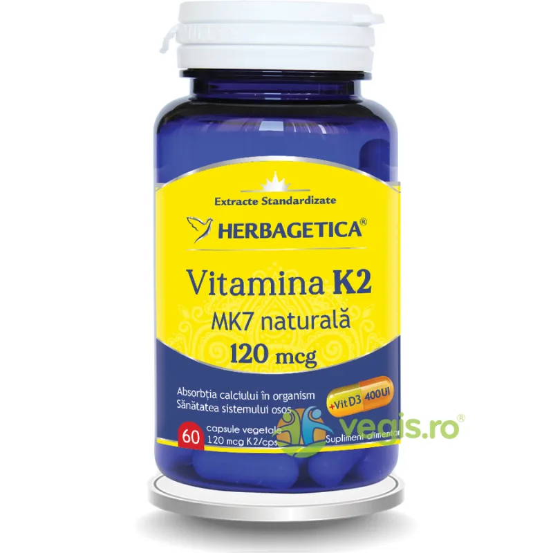 Vitamina K2 MK7 Naturala 120mcg 60Cps HERBAGETICA — preț și oferte
