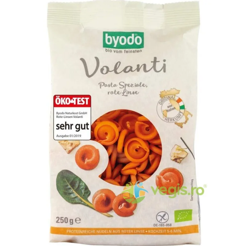 Paste Volanti din Linte Rosie Fara Gluten Ecologice/Bio 250g BYODO — preț și oferte