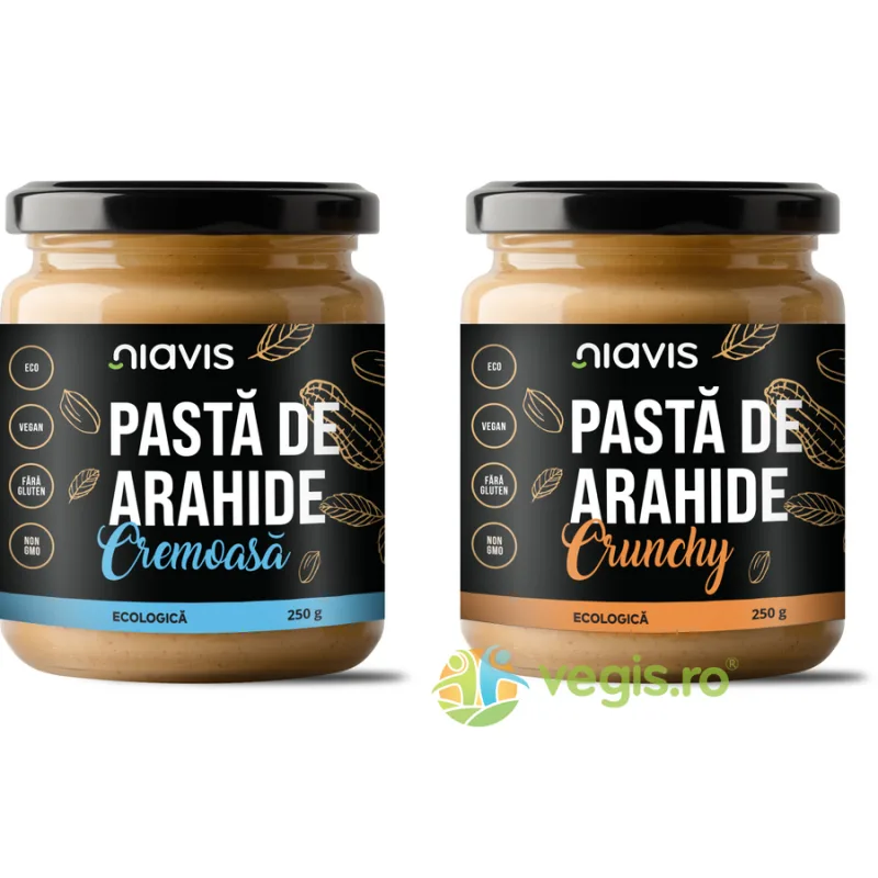 Pachet Pasta de Arahide Cremoasa Ecologica/Bio 250g + Pasta de Arahide Crunchy Ecologica/Bio 250g NIAVIS — preț și oferte