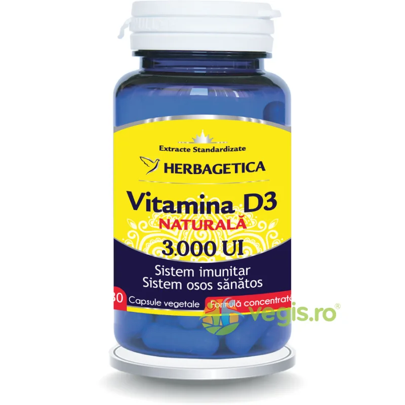 Vitamina D3 Naturala 3000 U.I 30cps HERBAGETICA — preț și oferte