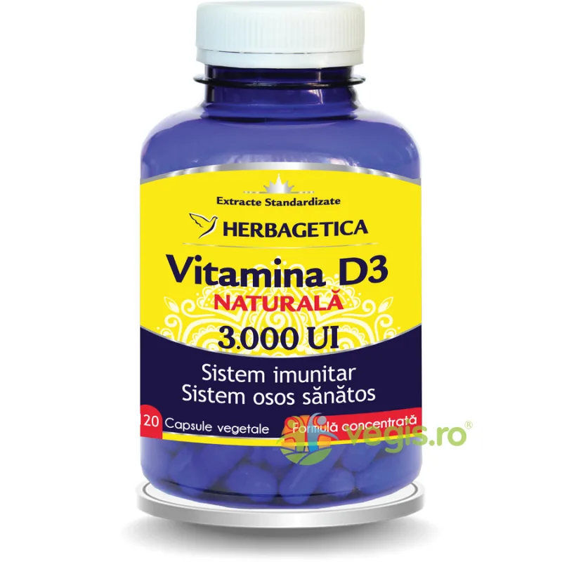 Vitamina D Naturala 3000 U.I 120cps HERBAGETICA — preț și oferte