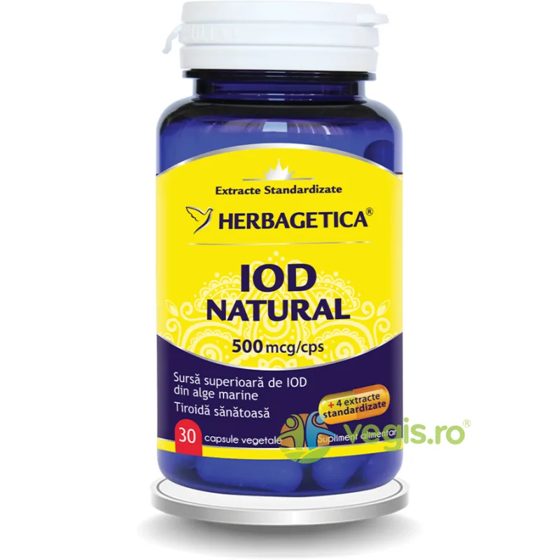 Iod Natural 500mcg 30cps HERBAGETICA — preț și oferte