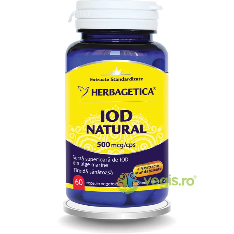 Iod Natural 500mcg 60cps HERBAGETICA — preț și oferte