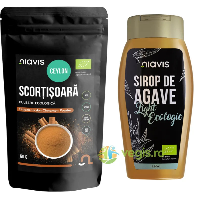 Pachet Scortisoara Ceylon Pulbere Ecologica/Bio 60g + Sirop de Agave Light Ecologic/Bio 250ml/350g NIAVIS — preț și oferte
