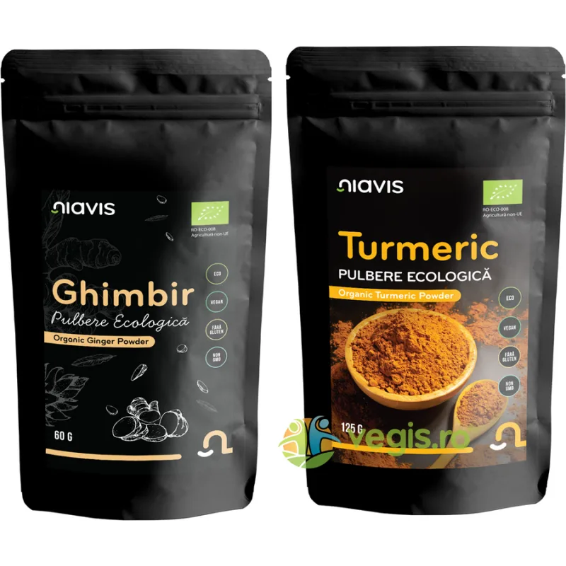 Pachet Turmeric (Curcuma) Pulbere Ecologica/Bio 125g + Ghimbir Pulbere Ecologica/Bio 60g NIAVIS — preț și oferte