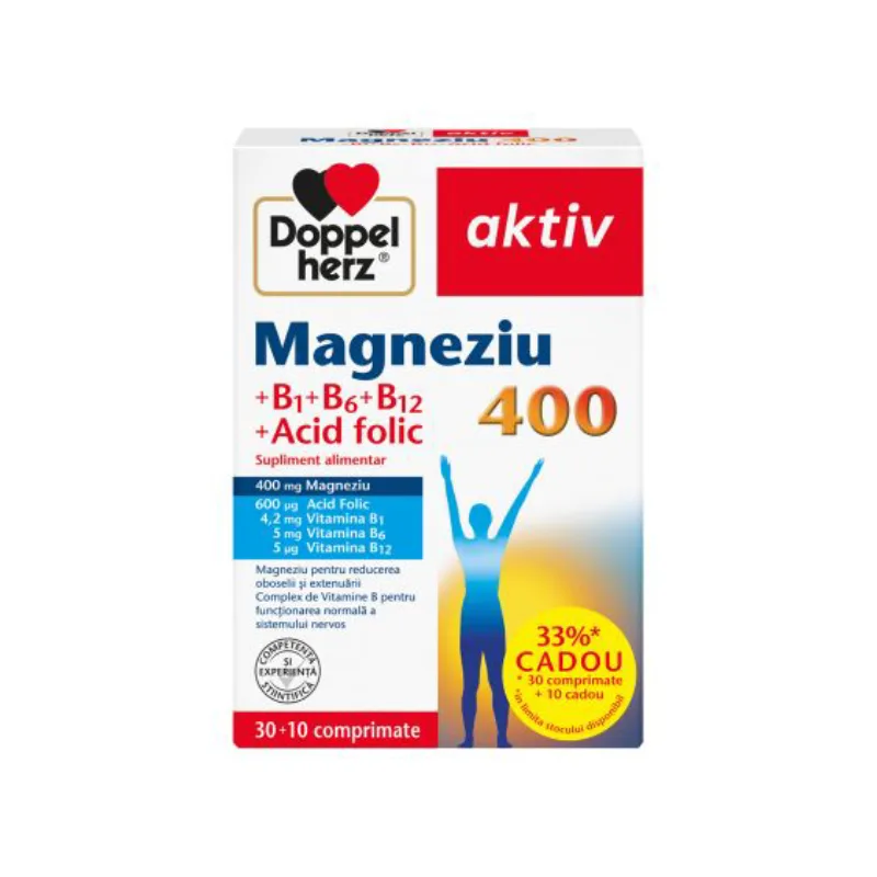 Magnesium 400 + Acid folic + Vitamina B1+B6+B12, 30+10 comprimate, Doppelherz — preț și oferte