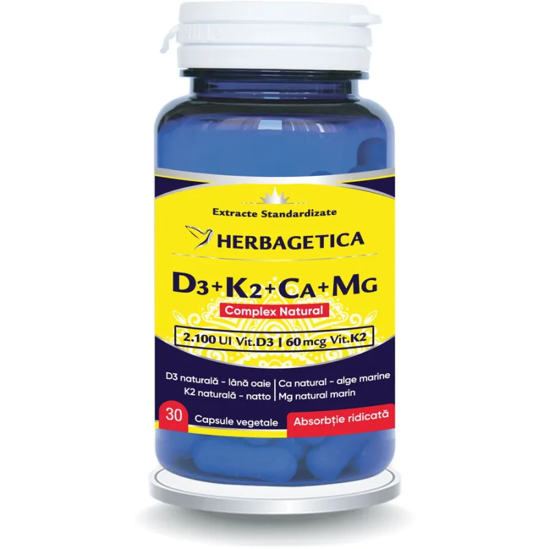 Complex Natural D3+K2+CA+MG 30cps HERBAGETICA — preț și oferte