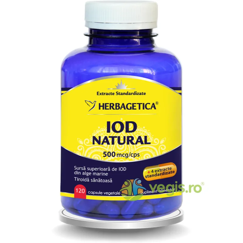 Iod Natural 500mcg 120cps HERBAGETICA — preț și oferte