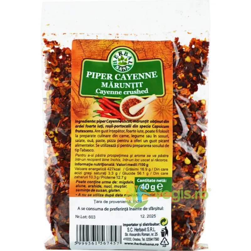 Piper Cayenne Maruntit 40g Herbavit — preț și oferte