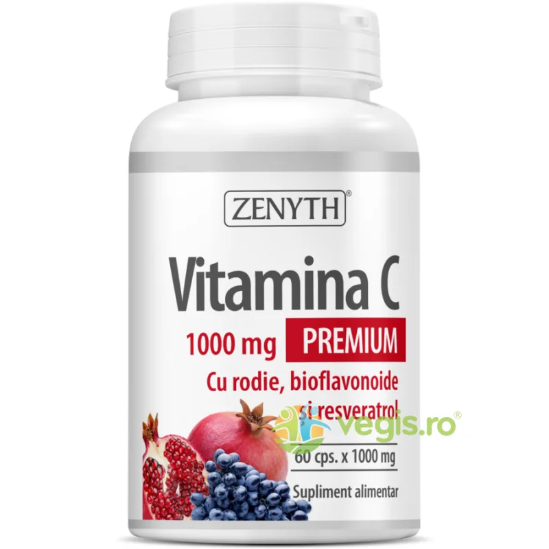 Vitamina C cu Rodie, Bioflavoniode si Resveratrol 1000mg 60cps Zenyth — preț și oferte
