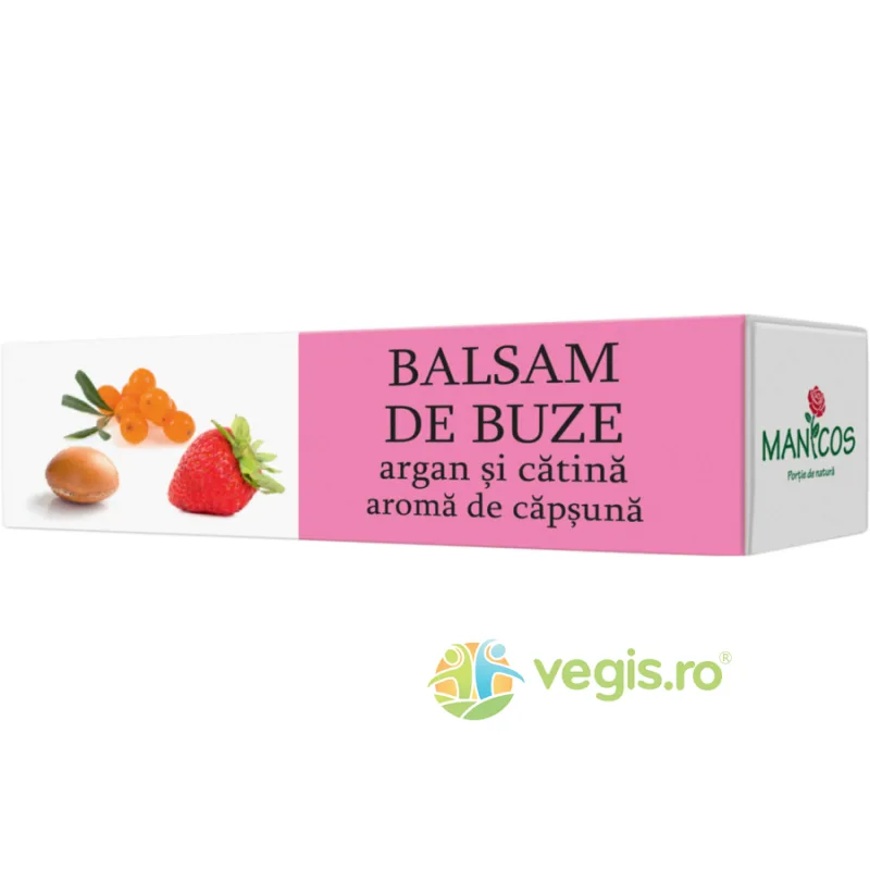 Balsam de Buze cu Ulei de Argan, Extract Uleios de Catina si Aroma de Capsuna 4.8g Manicos — preț și oferte