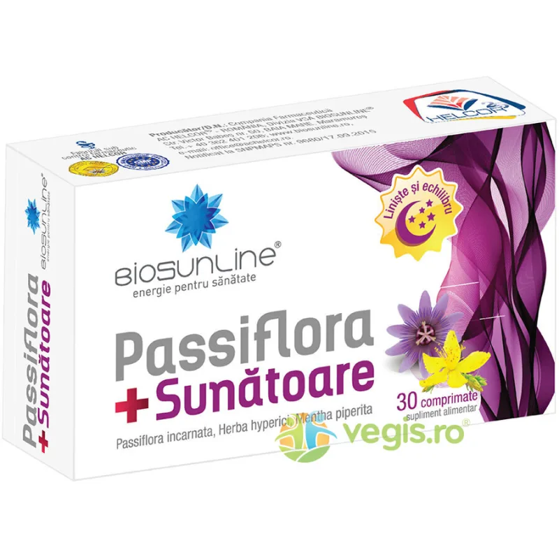 Passiflora + Sunatoare 30cpr BIOSUNLINE — preț și oferte