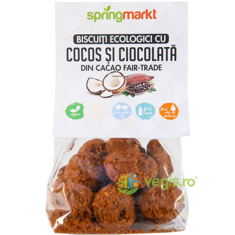 Biscuiti cu Ciocolata Fair-Trade si Cocos Ecologici/Bio 100g springmarkt — preț și oferte