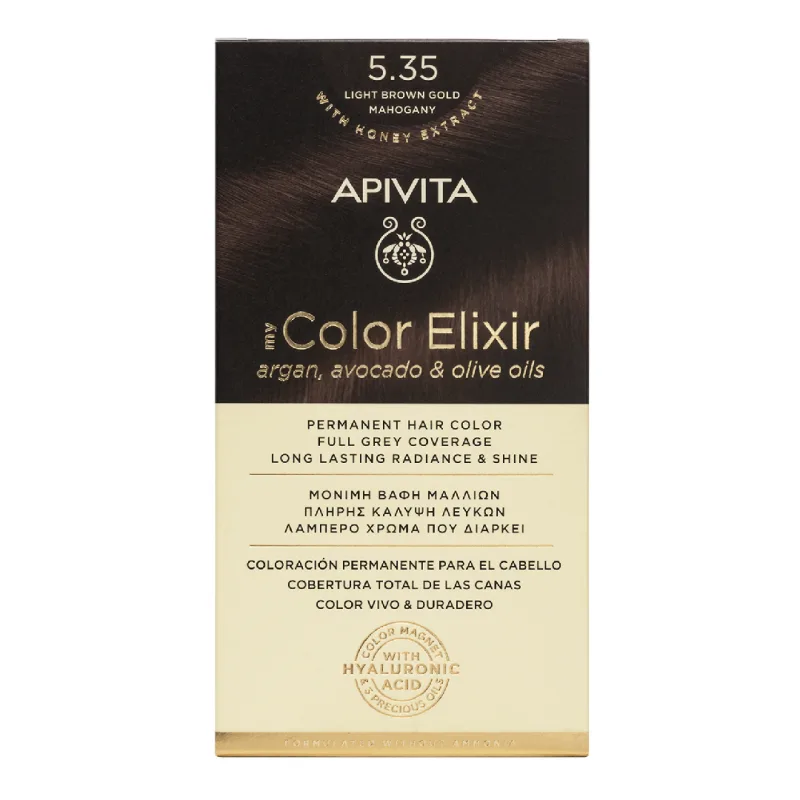 Vopsea de par My Color Elixir, Light Brown Gold Mahogany N5.35, N5.35 ml, Apivita — preț și oferte