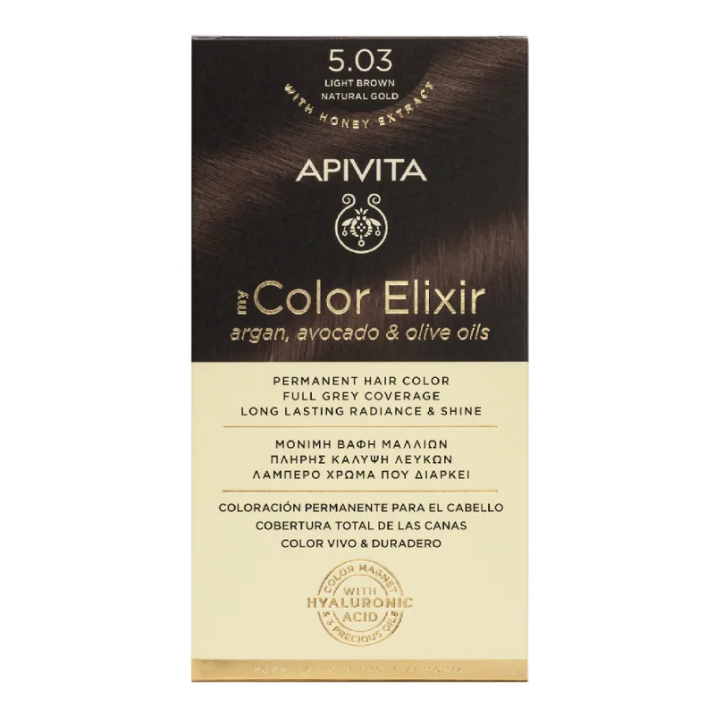 Vopsea de par My Color Elixir, Light Brown Natural Gold N5.03, 155 ml, Apivita — preț și oferte