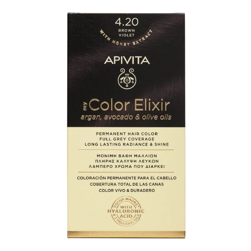 Vopsea de par My Color Elixir, Brown Violet N4.2, 155 ml, Apivita — preț și oferte