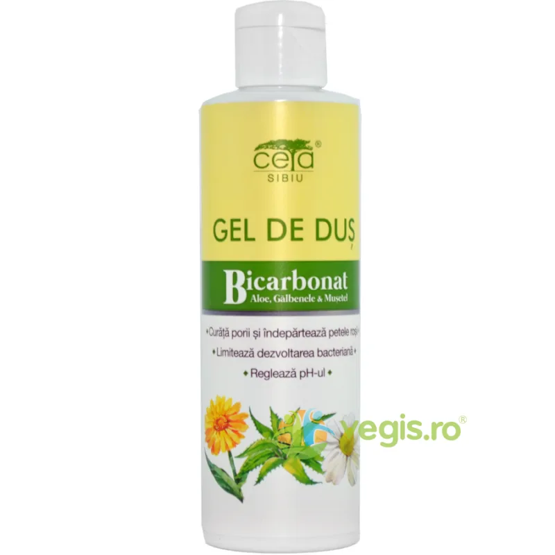 Gel de Dus cu Bicarbonat, Aloe, Galbenele, Musetel Flacon 200ml Ceta Sibiu — preț și oferte