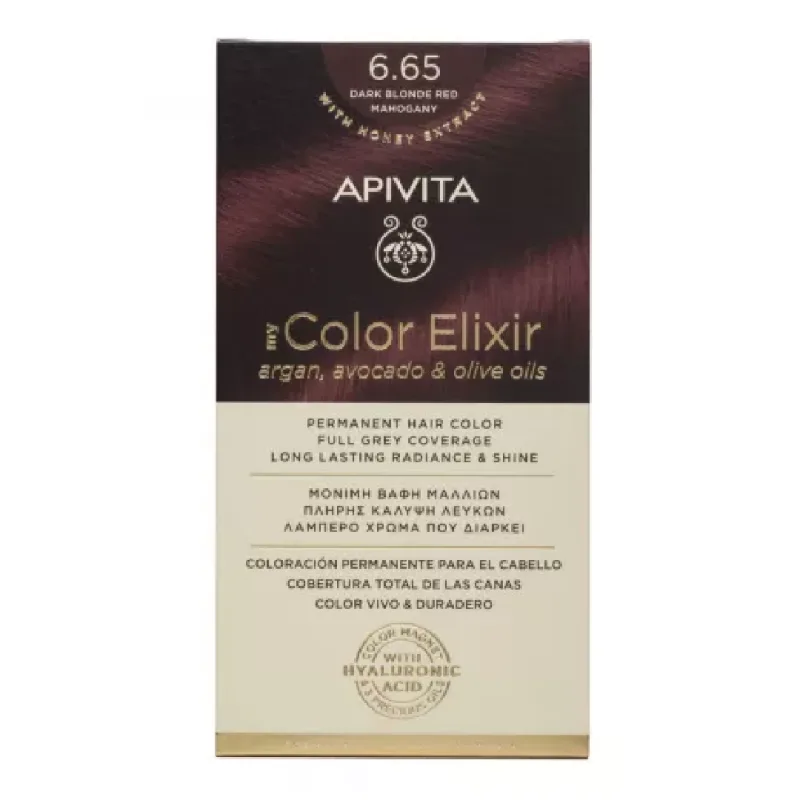 Vopsea de par My Color Elixir Dark Blonde Intense Red Mahogany 6.65, 155 ml, Apivita — preț și oferte