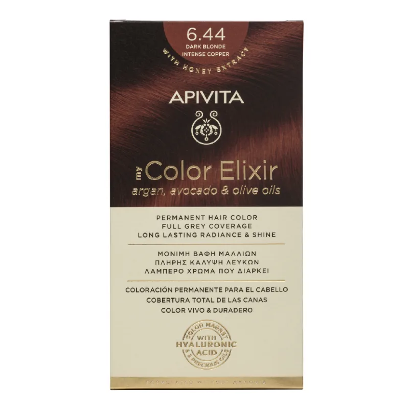 Vopsea de par My Color Elixir Dark Blonde Intense Copper 6.44, 155 ml, Apivita — preț și oferte