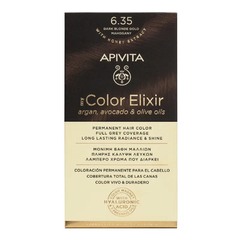 Vopsea de par My Color Elixir, Dark Blonde Gold Mahogany N6.35, 155 ml, Apviita APIVITA — preț și oferte