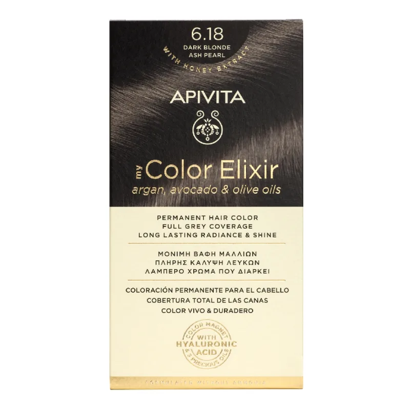 Vopsea de par My Color Elixir, Dark Blonde Ash Pearl N6.18, 155 ml, Apivita — preț și oferte
