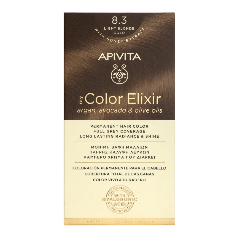 Vopsea de par My Color Elixir, Light Blonde Gold N8.3, 155 ml, Apivita — preț și oferte