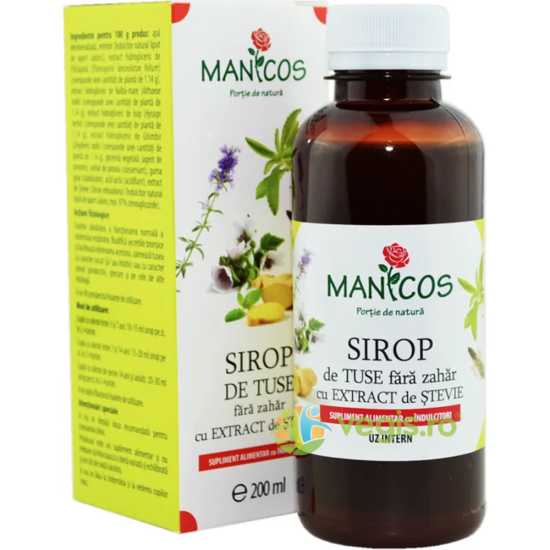 Sirop de Tuse Fara Zahar cu Extract de Stevie 200ml Manicos — preț și oferte