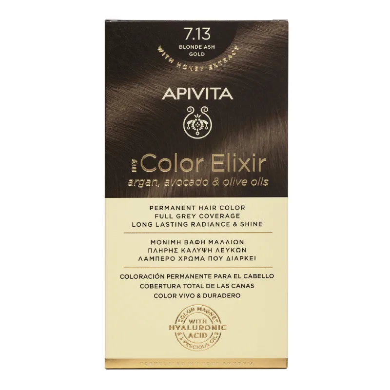 Vopsea de par My Color Elixir, Blonde Ash Gold N7.13, 155 ml, Apivita — preț și oferte