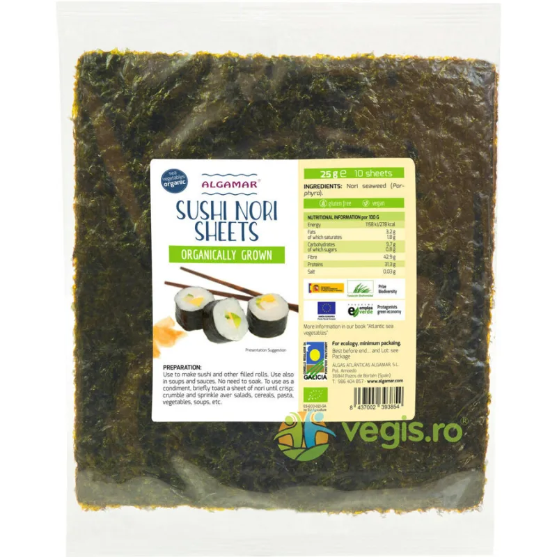 Alge Nori Pentru Sushi 25g - 10 Folii ALGAMAR — preț și oferte