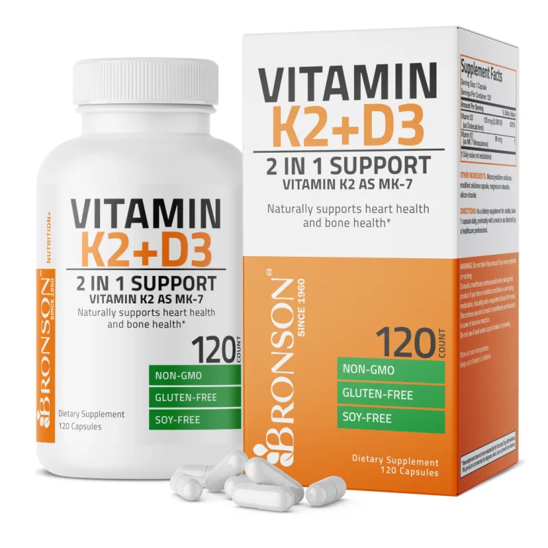 Vitamina K2 90 mcg + Vitamina D3 5000 IU, 120 capsule, Bronson Laboratories — preț și oferte
