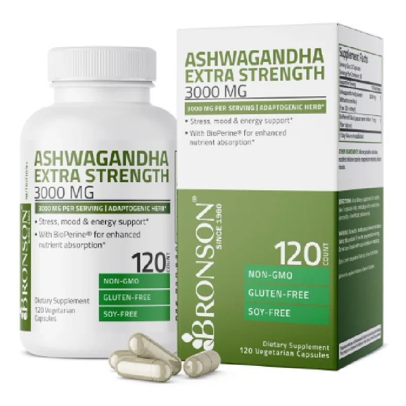 Ashwagandha 3000 mg cu Bioperina, 120 capsule, Bronson Laboratories — preț și oferte