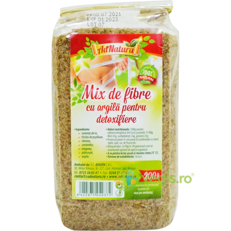 Mix de Fibre cu Argila pentru Detoxifiere 200g ADNATURA — preț și oferte