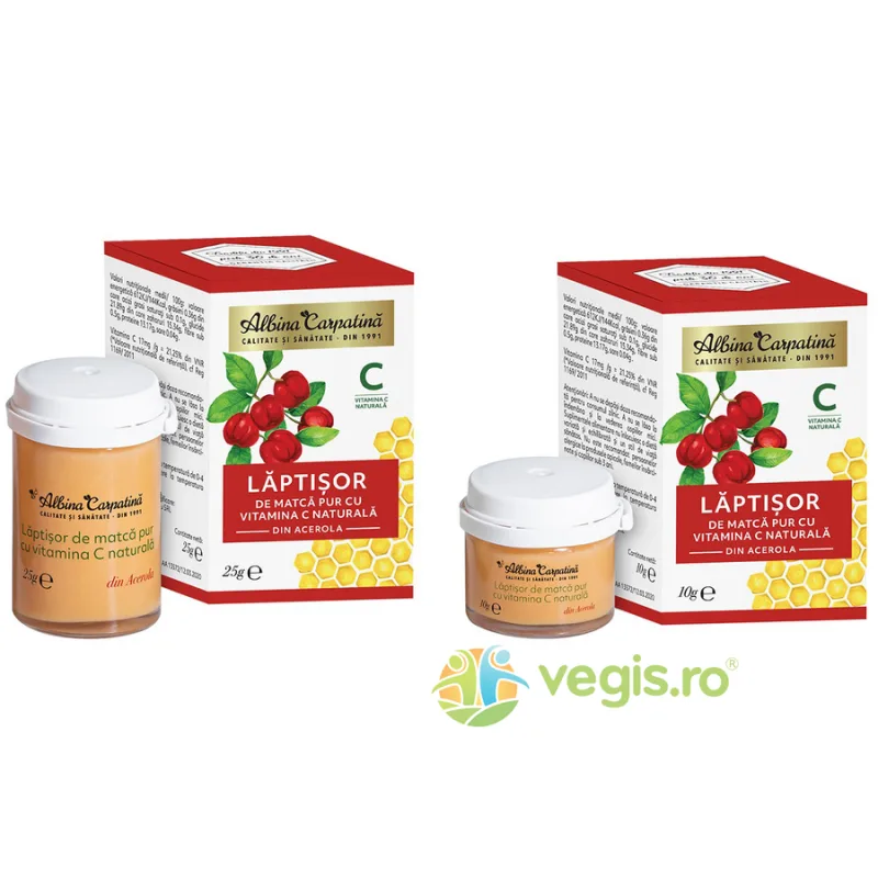 Laptisor de Matca Pur cu Vitamina C Naturala din Acerola 25g + 10g Albina Carpatina — preț și oferte