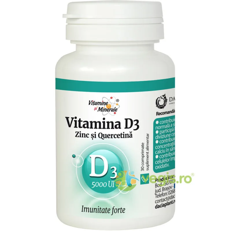 Vitamina D3 (5000UI) cu Zinc si Quercetina 30cpr DACIA PLANT — preț și oferte