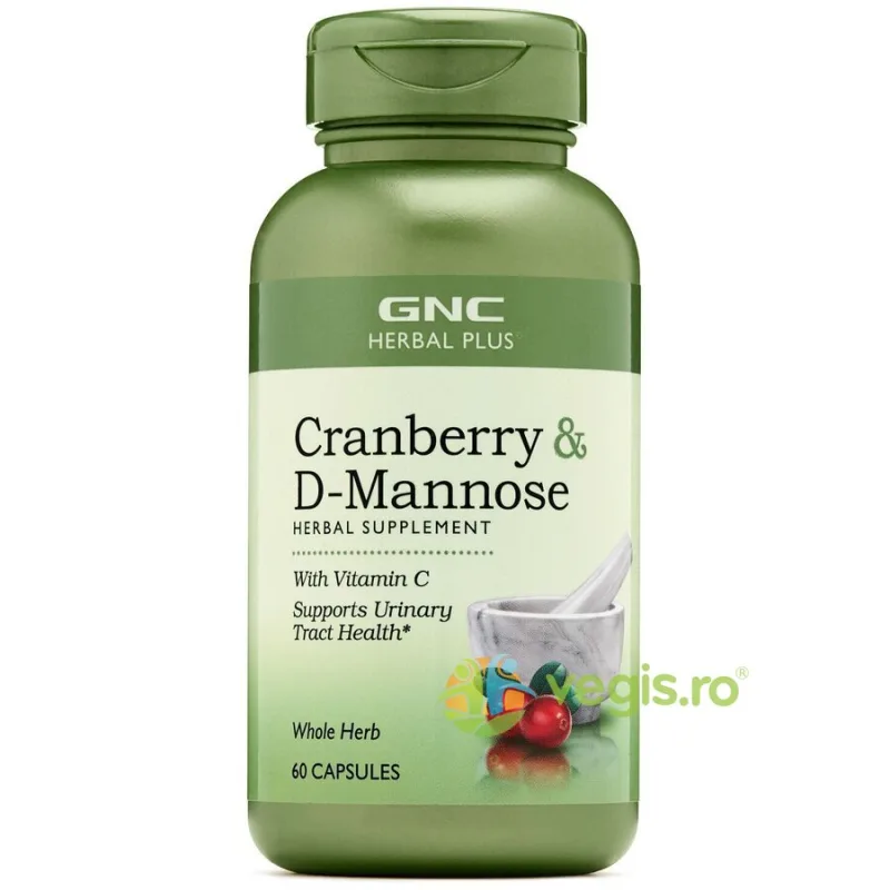 Merisor si D-Manoza (Cranberry & D-Mannose) cu Vitamina C Herbal Plus 60cps GNC — preț și oferte