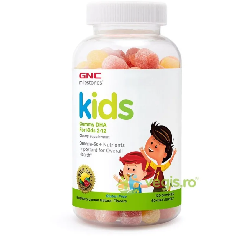DHA, Acizi Grasi Omega 3 Jeleuri pentru Copii cu Aroma de Zmeura si Lamaie Milestones 120buc GNC — preț și oferte