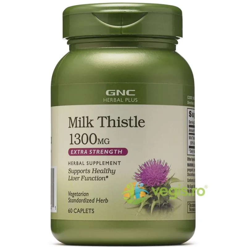 Milk Thistle (Extract Standardizat de Silimarina) Herbal Plus 1300mg 60tb vegetale GNC — preț și oferte