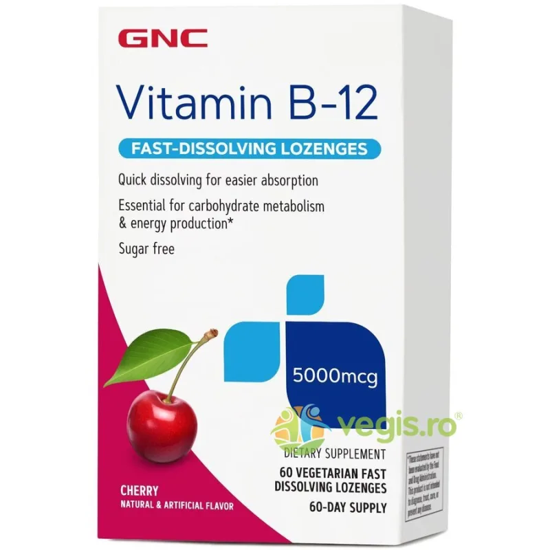 Vitamina B12 cu Aroma de Cirese 5000mcg 60tb vegetale cu dizolvare rapida GNC — preț și oferte