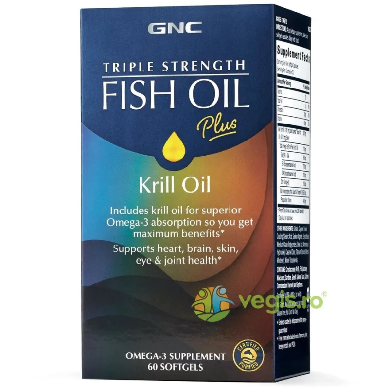 Ulei de Peste Plus Ulei de Krill Triple Strength 60cps moi GNC — preț și oferte