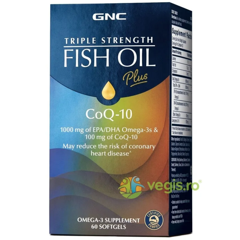 Ulei de Peste Plus Coenzima Q-10 (Fish Oil Plus CoQ-10) Triple Strength 60cps moi GNC — preț și oferte