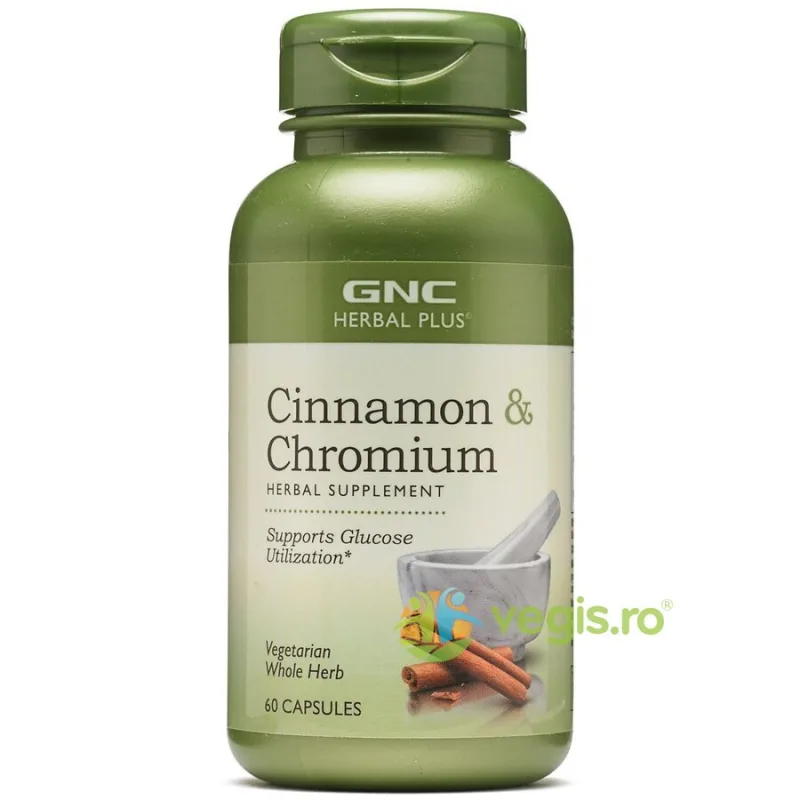 Cinnamon & Chromium (Extract Standardizat de Scortisoara si Crom) Herbal Plus 60cps GNC — preț și oferte