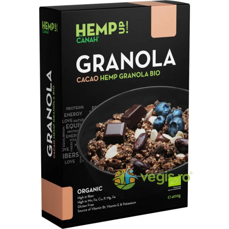 Granola cu Seminte de Canepa si Cacao Ecologica/Bio 400g Canah — preț și oferte