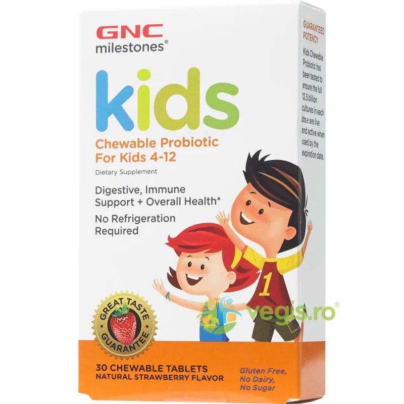 Probiotice pentru Copii 4-12 Ani cu Aroma de Capsuni Milestones Kids 30tb masticabile GNC — preț și oferte