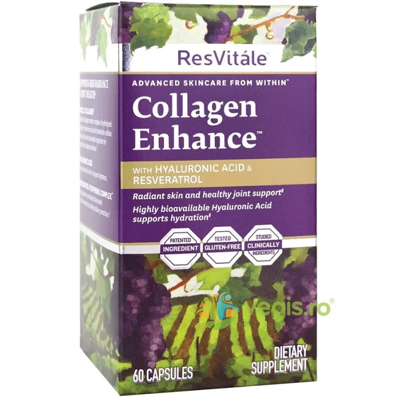 Collagen Enhance (Colagen BioCell 1000mg cu Acid Hialuronic) ResVitale 60cps vegetale GNC — preț și oferte